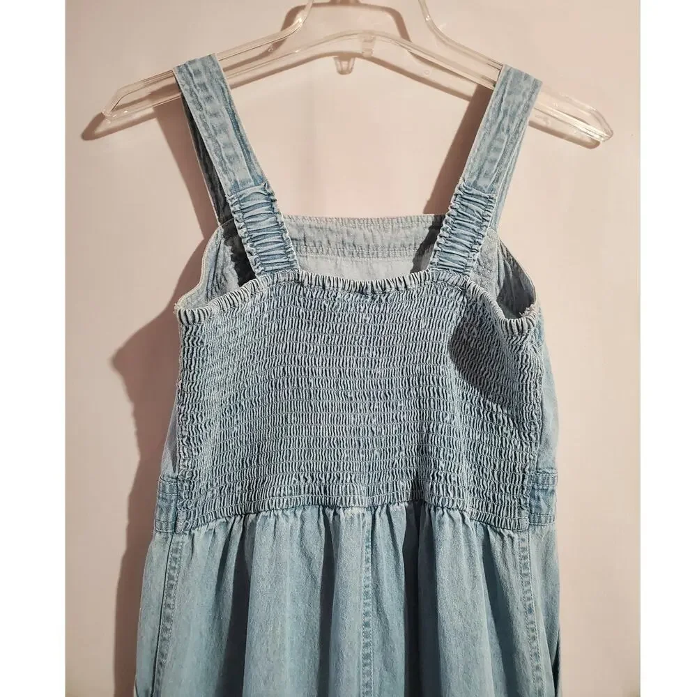 Vtg Y2K Sincerely Jules Smocked Light Denim Jumpsuit Size S Sleeveless Pockets - Picture 4 of 9